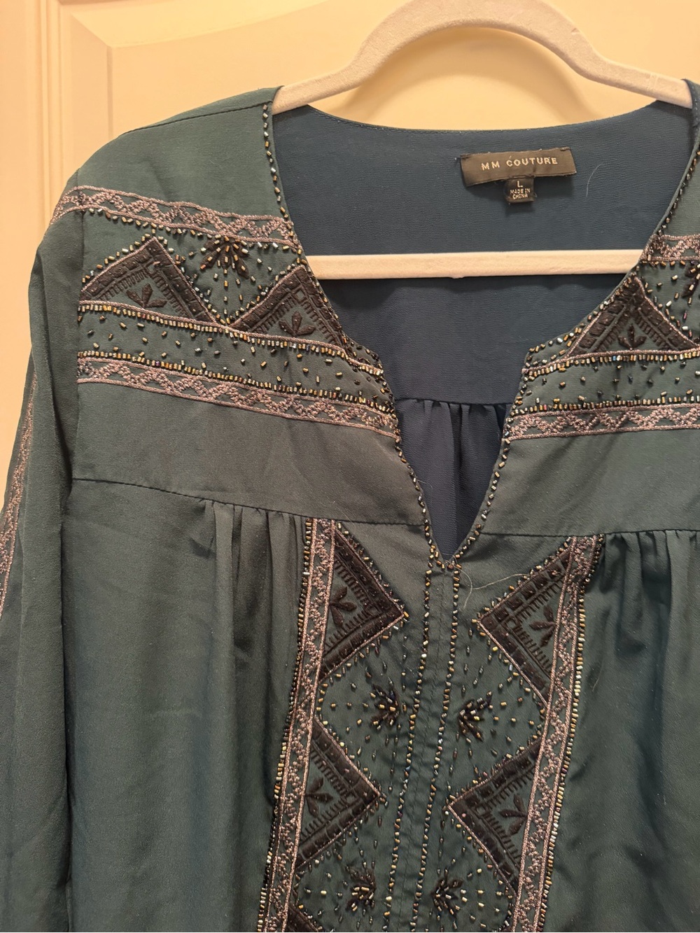 MNM Couture Teal Embroidered V-Neck Tunic - Picture 3 of 8